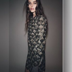NWT ZARA ZW COLLECTION SILVER SEQUIN MINI DRESS Size S 4786/289/808
